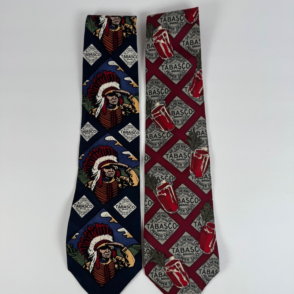 Lot of 2‎ Tabasco Silk Ties Mens Navy Chief Burgundy Bloody Mary Novelty USA